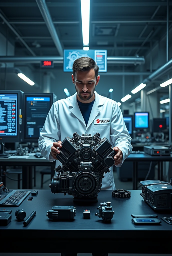 Create an advertising image for Suzuki that conveys technical knowledge and experience.