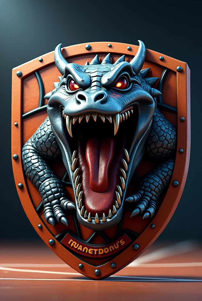 Generate an image of a basketball shield with a steel crocodile. The team name is Ipiguá Caiman's Basketball.