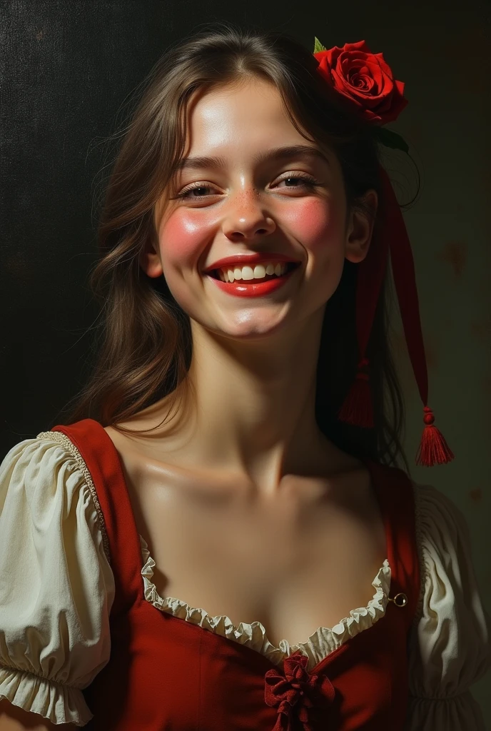 Style by Style Style Crypt Award winner, Spectacular oil painting of a beautiful medieval peasant girl, yo, (seductive expression:1.2), erotic espression, an ominous, evil, (Backlight:1.3), Digital Painting, concept art, Smooth, Sharp focus, Three-part method, Dark fantasy,Intricate details, art:Alexis Briclot, Medium Shot, (Shallow depth of field:1.3), grin seductively, She is in sexual climax. erotic, sexy, seductive, moistskin, hyper detailed skin texture,