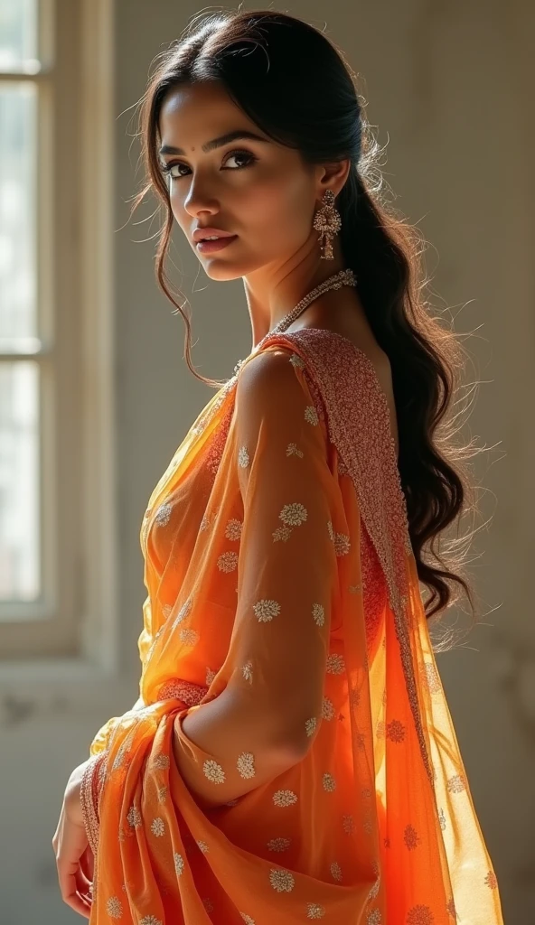 ((best quality)), ((masterpiece)), (detailed), Beautiful indian woman, thin saree,