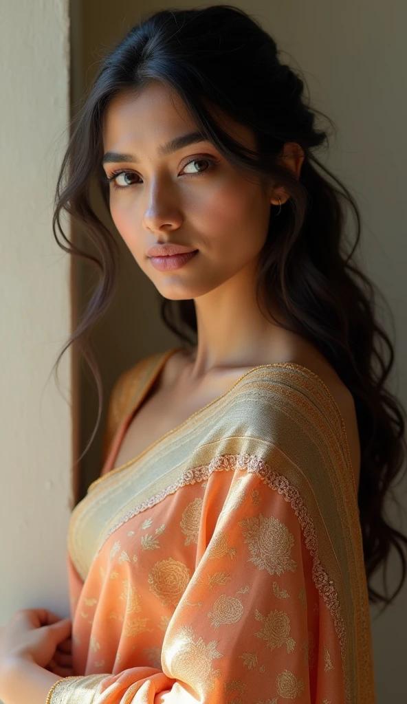 ((best quality)), ((masterpiece)), (detailed), Beautiful indian woman, thin saree,