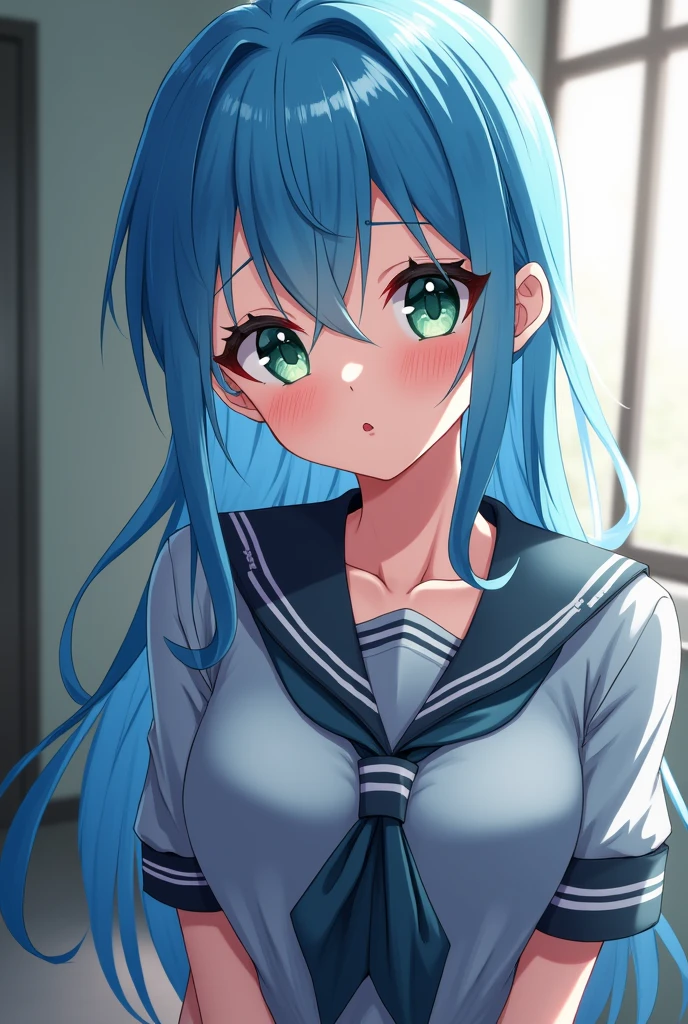 Hatsune_Miku,a lovely sweet cute girl,masterpiece,masterpiece,best quality,beautifully detailed eyes,serafuku,shy,fighting_stance,bust
