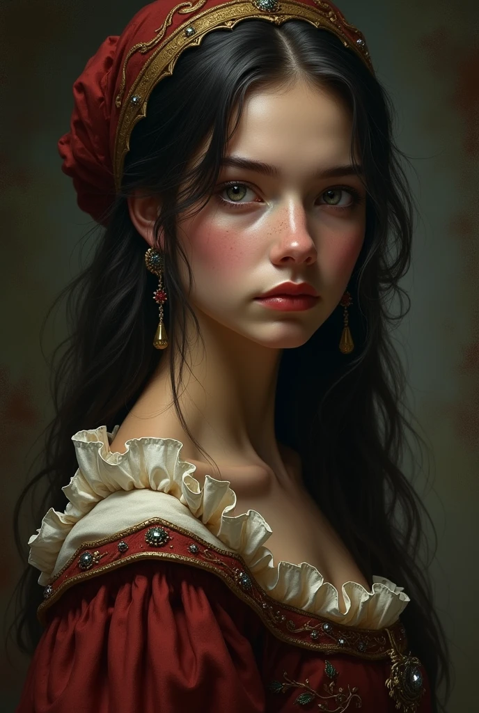 Style by Style Style Crypt Award winner, Spectacular oil painting of a beautiful medieval peasant girl, yo, (seductive expression:1.2), erotic espression, an ominous, evil, (Backlight:1.3), Digital Painting, concept art, Smooth, Sharp focus, Three-part method, Dark fantasy,Intricate details, art:Alexis Briclot, Medium Shot, (Shallow depth of field:1.3), grin seductively, She is erotic, sexy, seductive, moistskin, hyper detailed skin texture, nudity