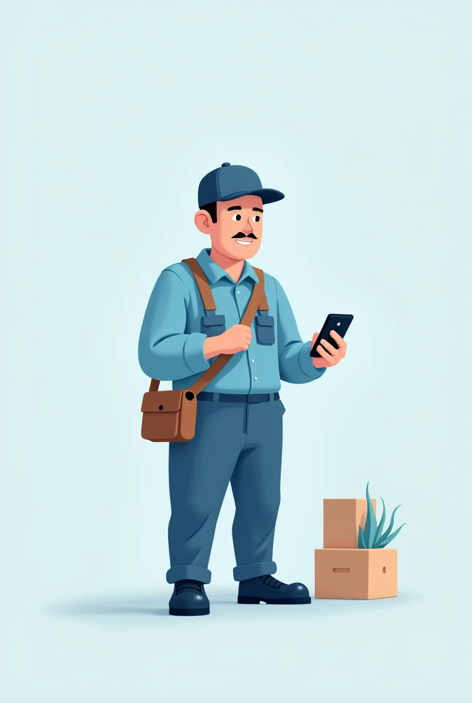 An Instagram art piece featuring a glazier with a cell phone to contact, using a blue, white, and black color palette., minimalista e em cartoon