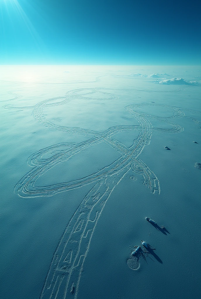 Realistic photo of Nazca lines drawn in the azure sky 