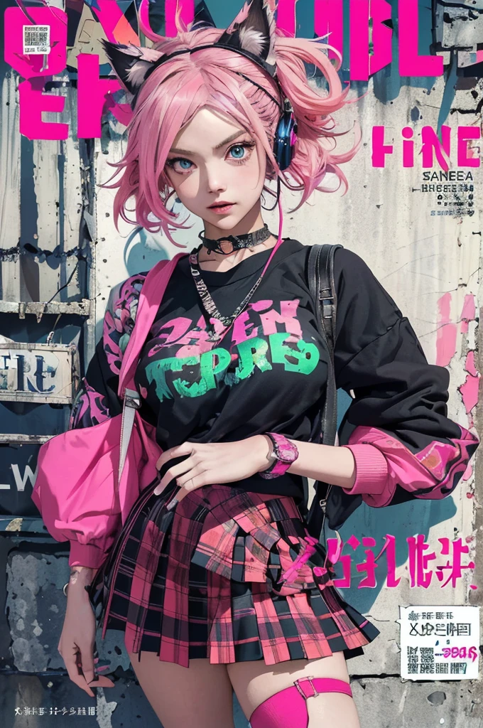 ((((dramatic))), (((gritty))), (((intense))) film poster featuring a neon pink hair young woman as the central character. She stands confidently in the center of the poster, wearing a stylish and edgy cat ear headphones Harajuku-inspired and school girl skirt, with a determined seductive expression on her face. The background is colorful and vibrant, with a sense of danger and intensity. The text is bold and attention-grabbing, with a catchy tagline that adds to the overall feeling of drama and excitement. The color palette is perfect mainly bright with splashes of vibrant colors, giving the poster a dynamic and visually striking appearance,tachi-e
(magazine:1.3), (cover-style:1.3), fashionable, woman, vibrant, school girl outfit, sexy seductive slutty posing, front, colorful, dynamic, background, elements, confident, seductive expression, holding, statement, accessory, majestic, coiled, around, touch, scene, text, cover, bold, attention-grabbing, title, stylish, font, catchy, headline, larger, striking, modern, trendy, focus, Harajuku-inspired fashion,