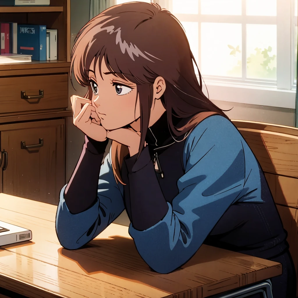 One person, masterpiece, Highest quality, Ayukawa Madoka, Madoka Ayukawa, A woman resting her elbows on the desk and her chin on her right hand,