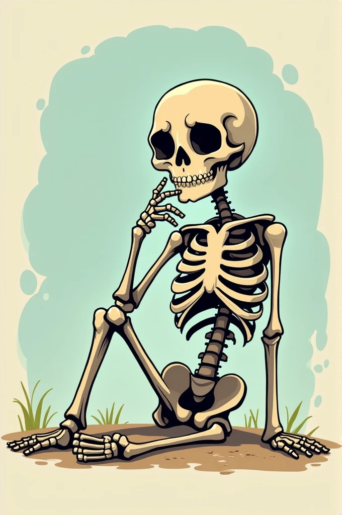 An esqueleto seated thinking on future in a cartoon style