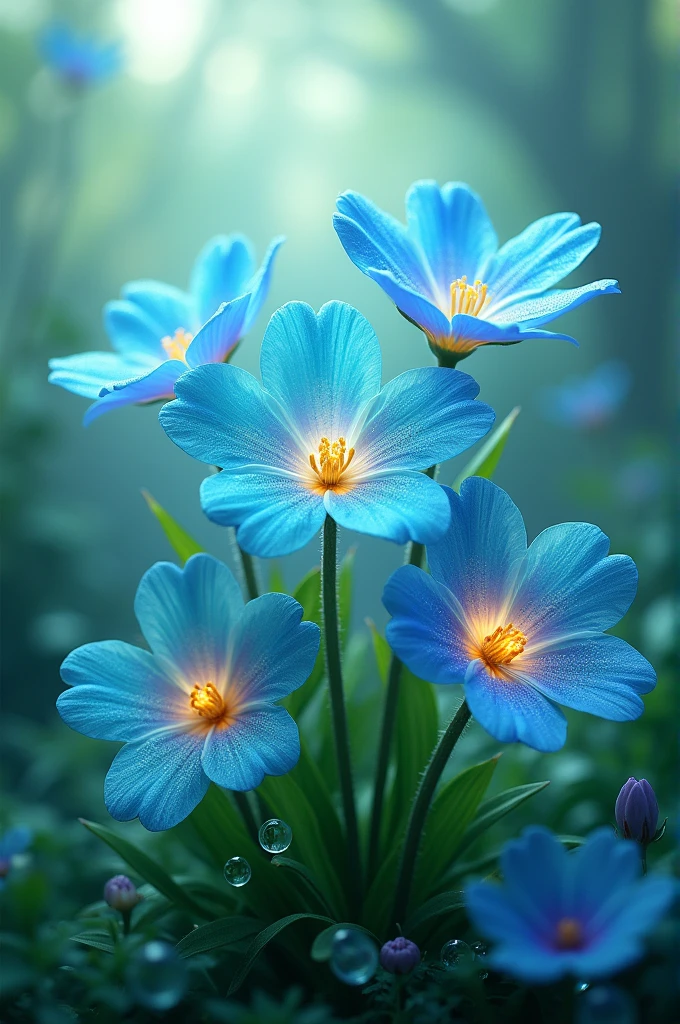 Blue and green flowers