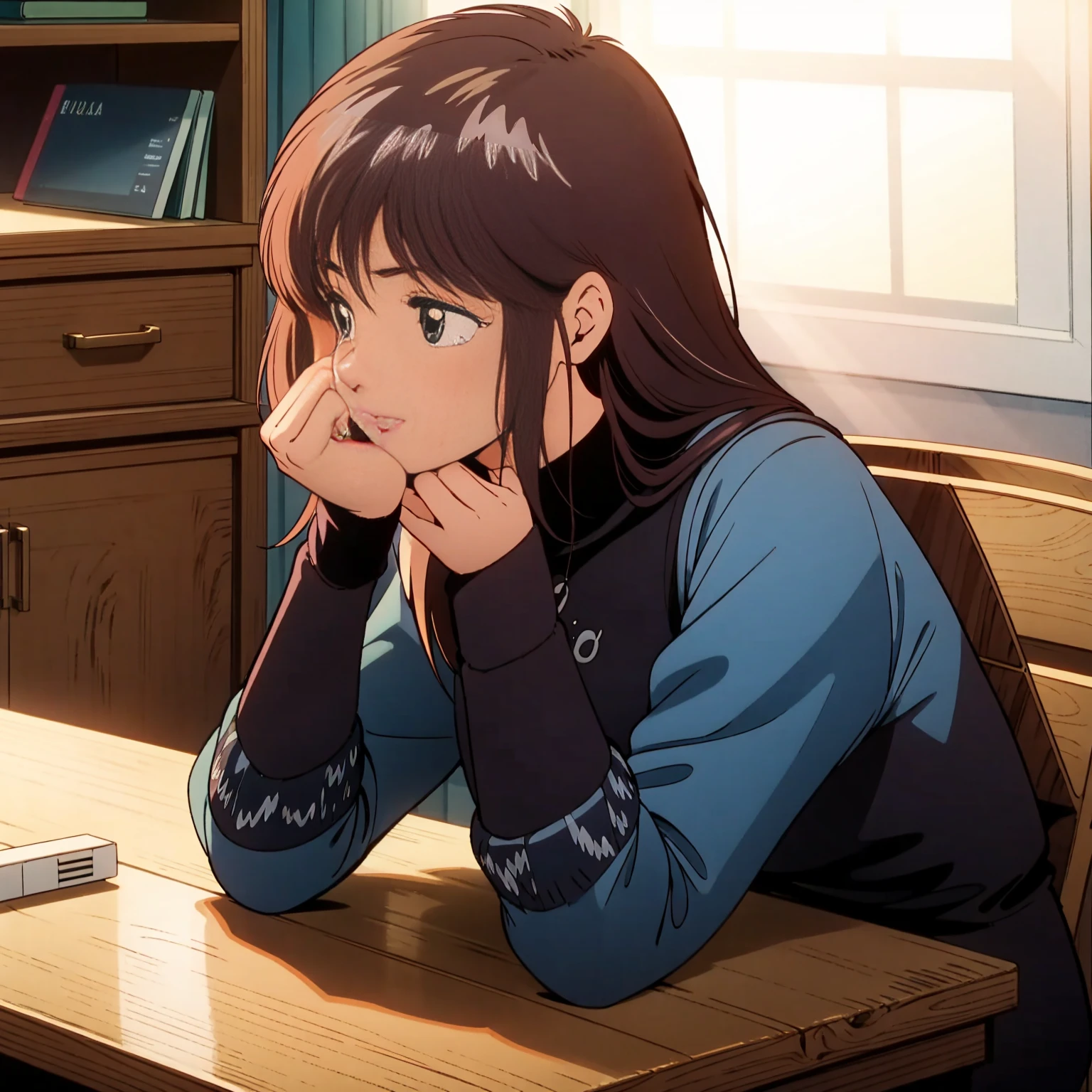 One person, masterpiece, Highest quality, Ayukawa Madoka, Madoka Ayukawa, A woman resting her elbows on the desk and her chin on her right hand,
