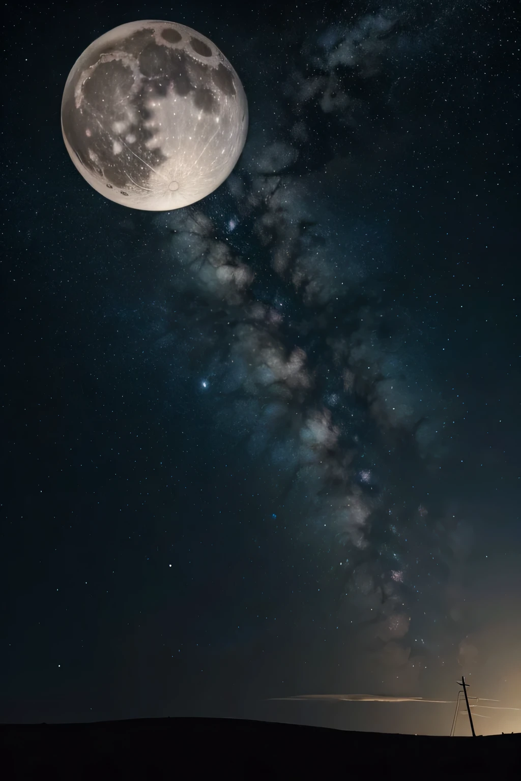 starry sky and the huge moon