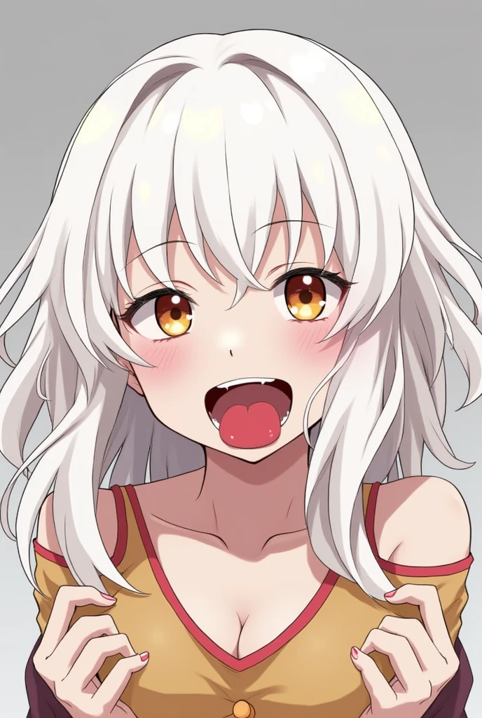 Make Neferpitou from Hunter x Hunter (White hair, Yellow and red eyes) swallowing a penis 
