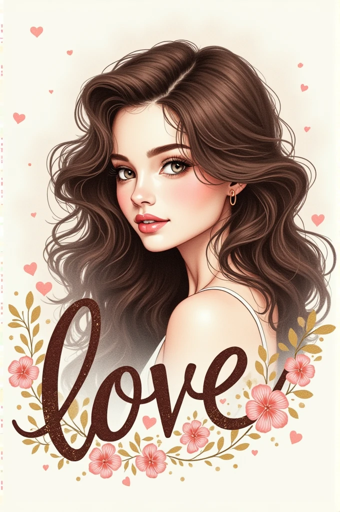 Brunette curly girl drawing Name lettering with love