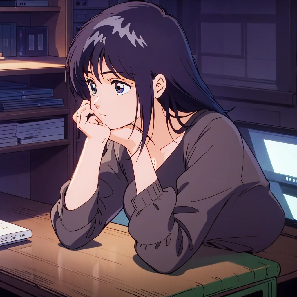 One person, masterpiece, Highest quality, Ayukawa Madoka, Madoka Ayukawa, A woman resting her elbows on the desk and her chin on her right hand,