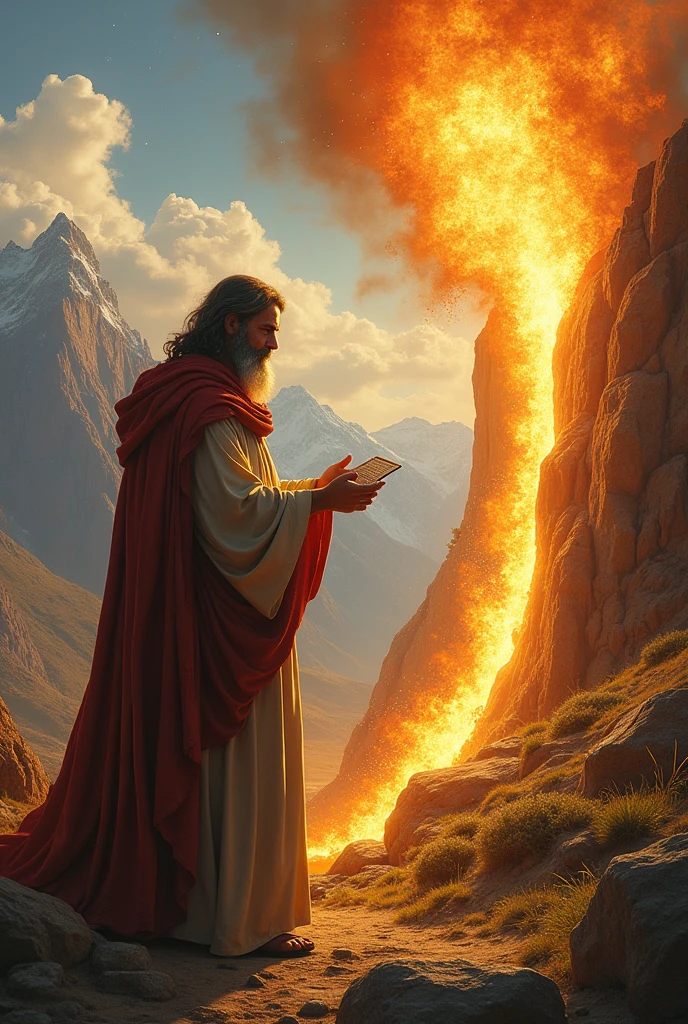 Moses receiving the commandments near the burning bush