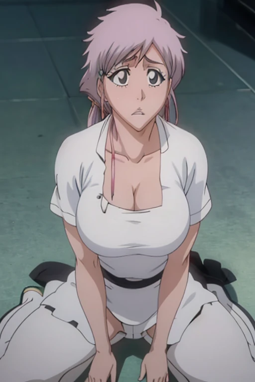 Large Breasts, whole body,Thighs,A slight blush, High resolution,masterpiece, Highest quality, High detail, Highly detailed CG illustration,ピンクがかったbeautiful白い肌,Clear white skin,Pink lips,beautiful,High-resolution model,sitting,spread legs,Looking up