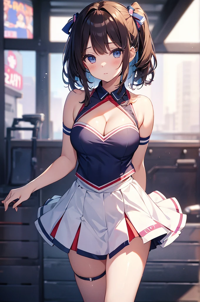 (masterpiece, 4k, best quality), 1girl, solo, kawaii, cheerleader, cleavage