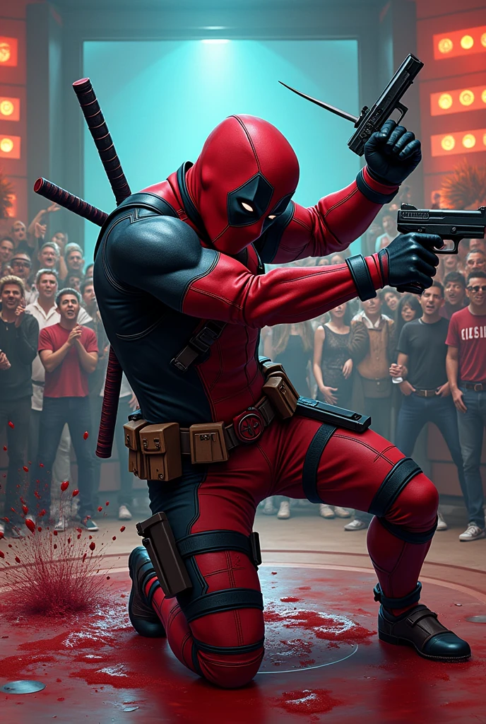 Deadpool stabbing someone in the middle of Silvio Santos's show on SBT 