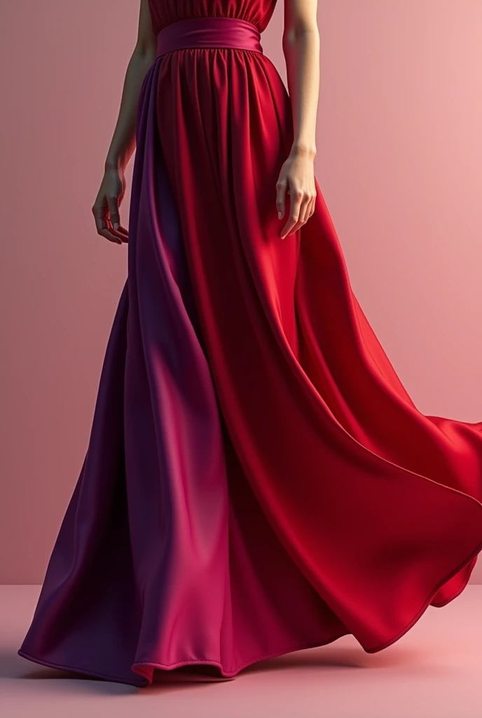 Create an image of a dove satin skirt with no pattern in red and purple.