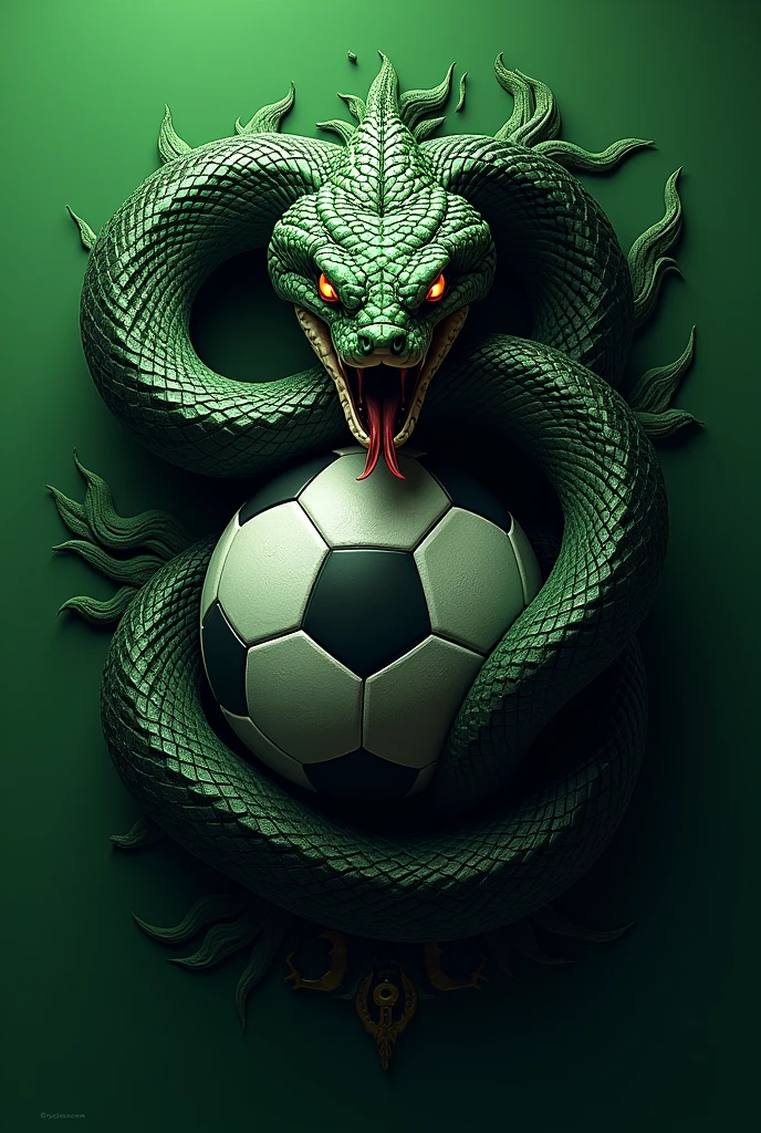 Soccer sports symbol, with a terrifying Naja, primary colors green and secondary black, with a coat of arms and the symbol of nutrition