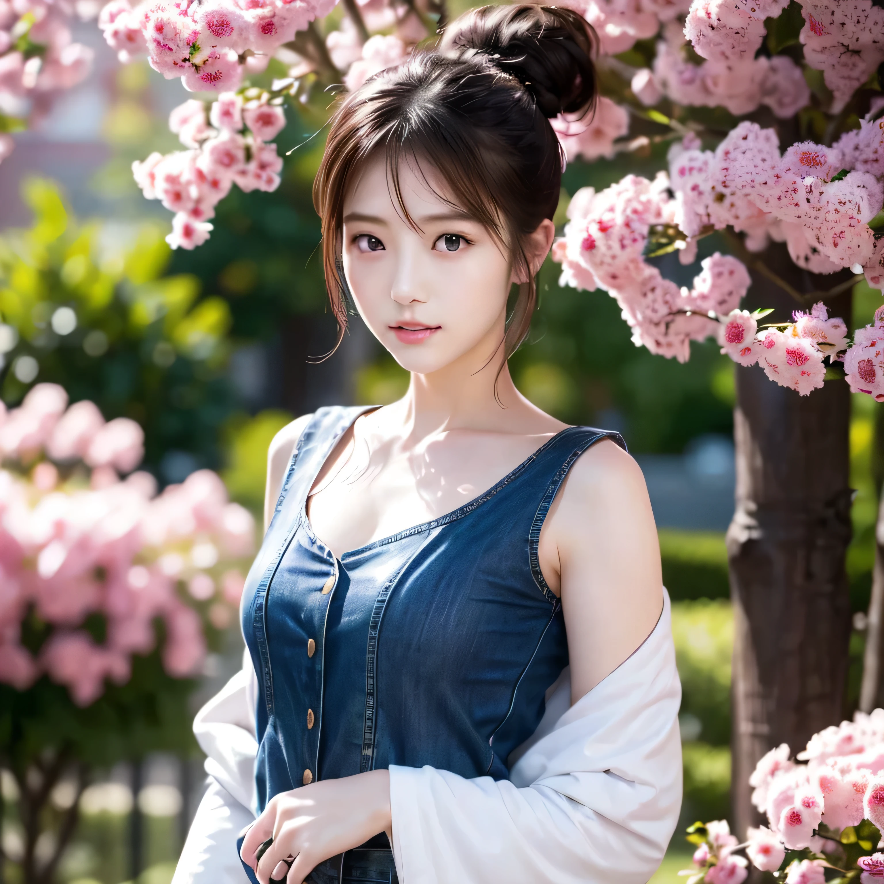 ((Hair Bun:1.3,lewisleathers doubleriderjacket,white camisole、Denim hot pants、Expressionless、Beautiful Japanese Women、cute、Small breasts))Graduation Ceremony、university student、22 years old、hakama 、Hair tied up、Cherry tree in full bloom、Cherry blossom confetti、Perfect Proportions、cute、((22-year-old female:1.2))、Young and adorable Japanese face,Official Art,Focus on the face、Highly detailed CG Unity 8K wallpapers,(masterpiece:1.0),(Highest quality:1.0), 超High resolution,4K,Very detailed, photo shoot, 8k, Hmph, High resolution, Kodak Portrait 400, Film Grain, Lens Flare Glow,高いest quality,8k,Hmph:1.2),8k、Show Viewer