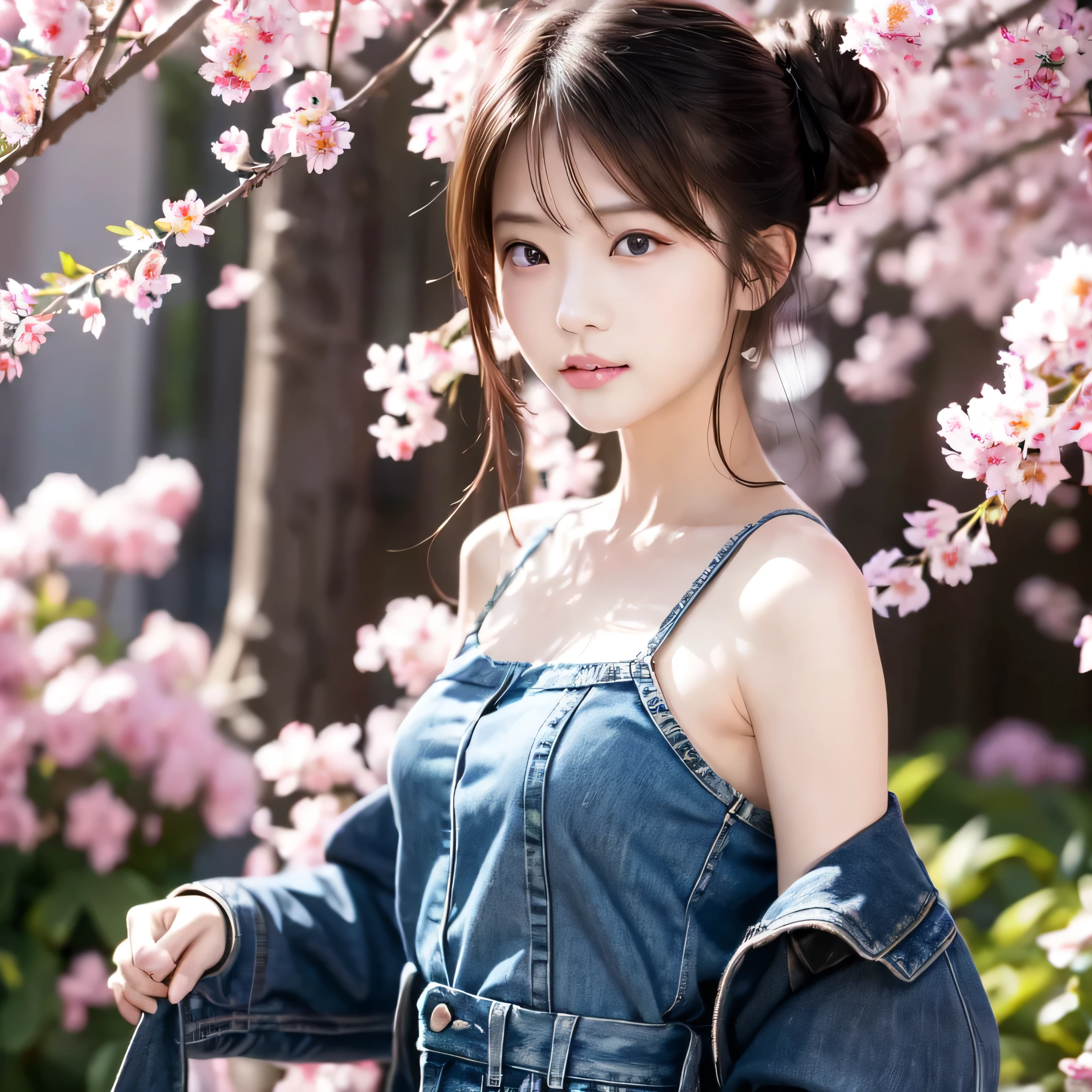 ((Hair Bun:1.3,lewisleathers doubleriderjacket,white camisole、Denim hot pants、Expressionless、Beautiful Japanese Women、cute、Small breasts))Graduation Ceremony、university student、22 years old、hakama 、Hair tied up、Cherry tree in full bloom、Cherry blossom confetti、Perfect Proportions、cute、((22-year-old female:1.ung and adorable Japanese face，Official Art，Focus on the face、Highly detailed CG Unity 8K wallpapers，（masterpiece:1.0),(Highest quality:1.0), 超High resolution,4K,Very detailed, photo shoot, 8k, Hmph, High resolution, Kodak Portrait 400, Film Grain, Lens Flare Glow,高いest quality,8k,Hmph:1.2),8k、Show Viewer