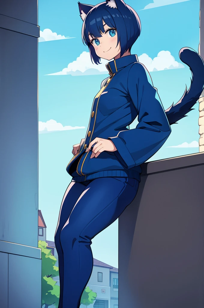 cat monster,cute,blue,short hair,little smile