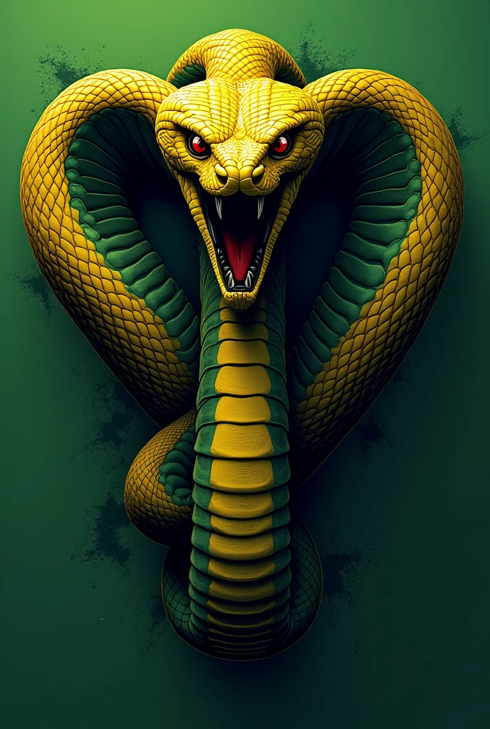 Brazilian soccer sports symbol, with a terrifying Naja, primary colors green and secondary black, with a crest, the nutrition symbol, without a soccer ball