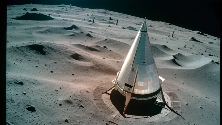 From above,Conical glass building,Lunar Surface,astronaut,