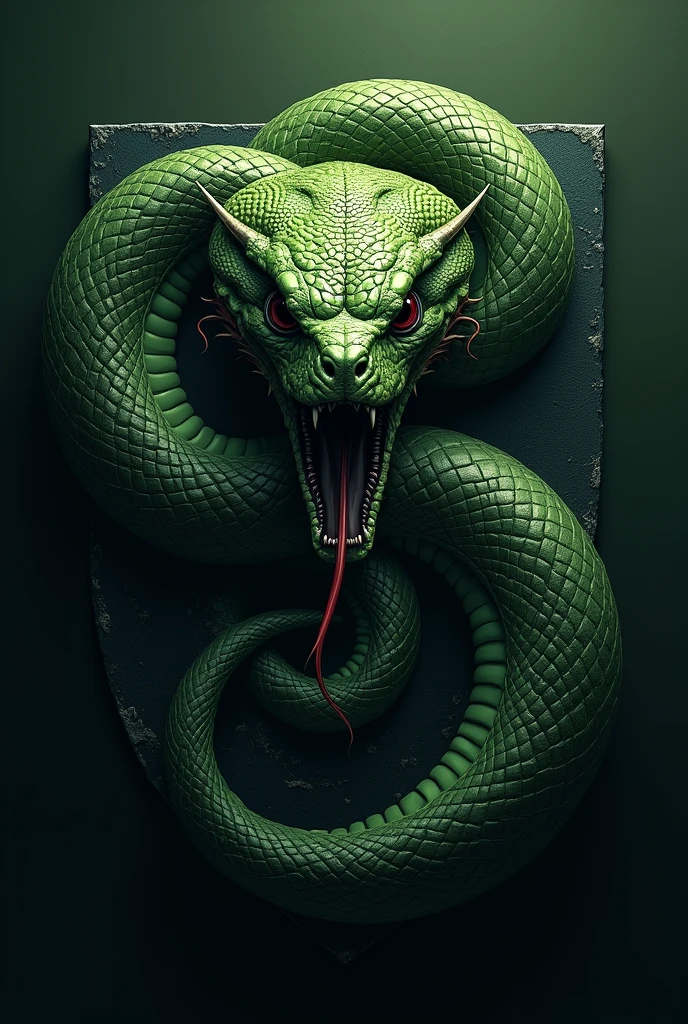 Brazilian football crest, with a frightening snake, green and black colors, with a crest, the nutrition symbol, without a soccer ball, Most frightening snake
