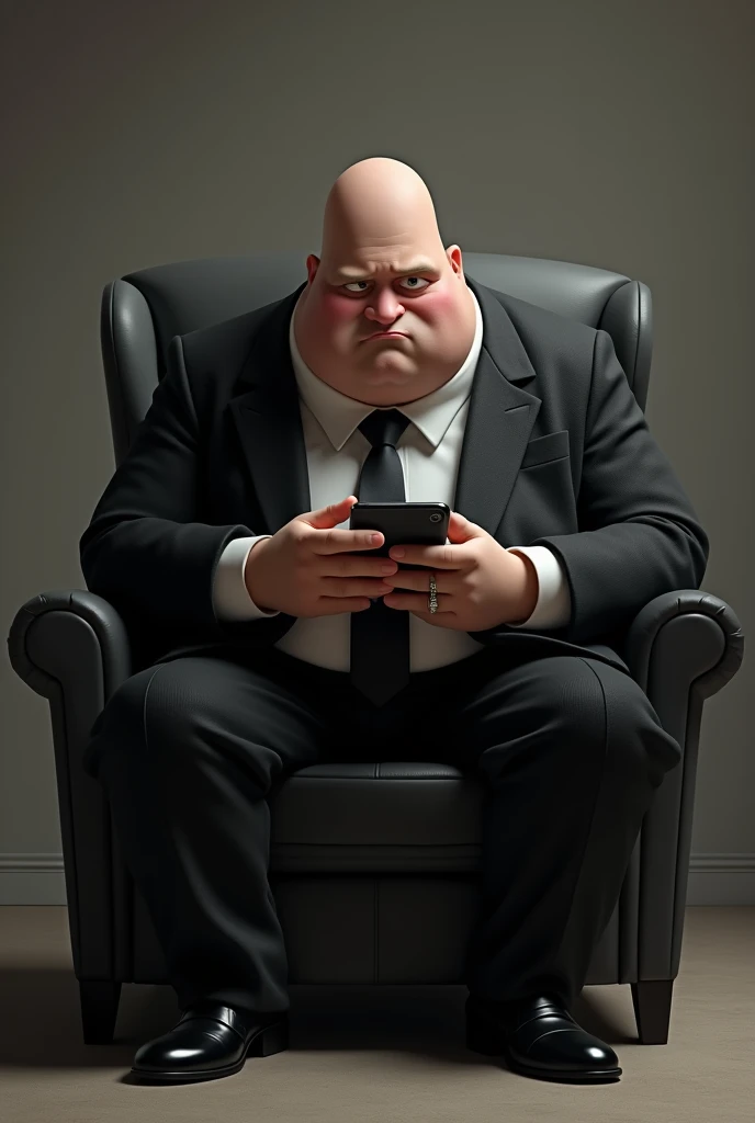 gru, My favorite evil, sitting with a closed face sitting in a chair scrolling on his phone, with crossed legs