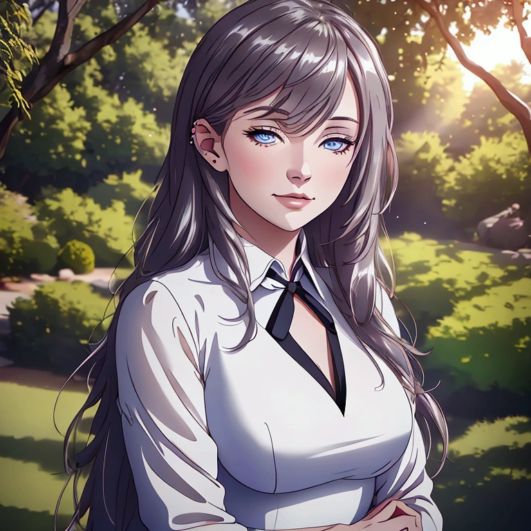 highly detailed portrait of a beautiful young woman with long dark hair and piercing blue eyes, wearing a flowing white dress, standing in a lush garden with blooming flowers, sunlight filtering through the trees, (best quality,4k,8k,highres,masterpiece:1.2),ultra-detailed,(realistic,photorealistic,photo-realistic:1.37),ethereal,emotional,pensive expression,dramatic lighting,warm color palette,cinematic