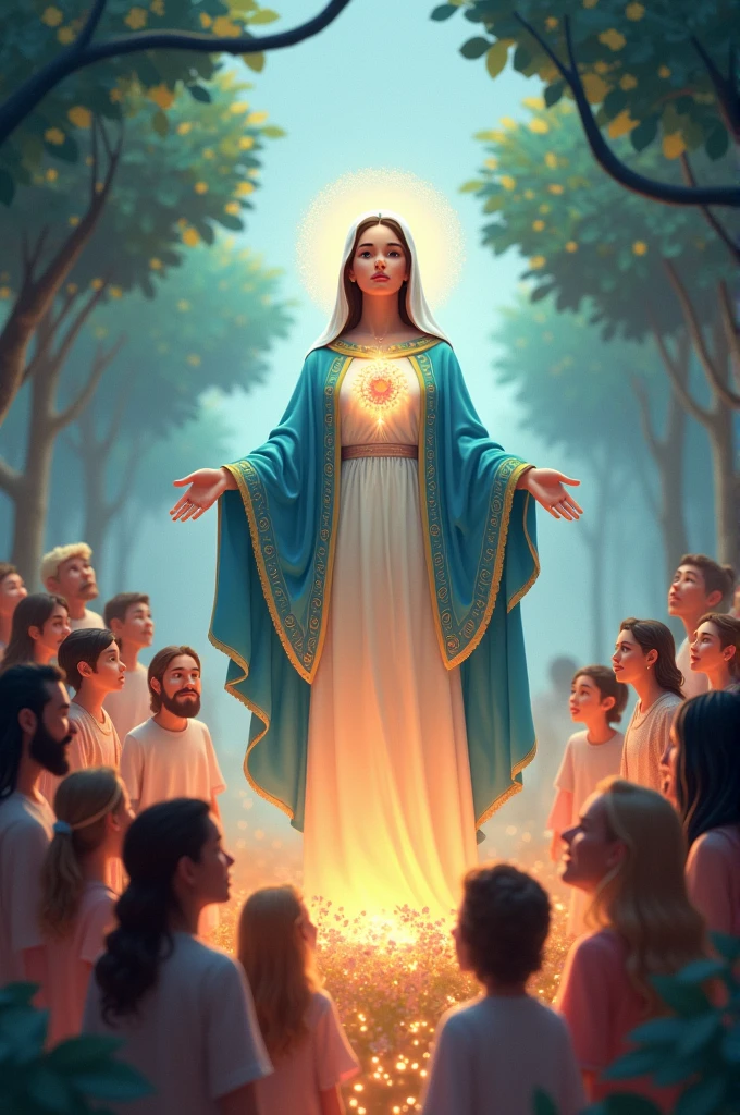 The animated Virgin Mary surrounded by people