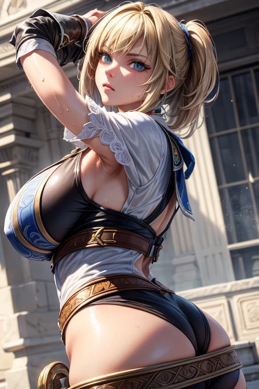 masterpiece, Highest quality,  Unreal Engine,  Super Resolution,  Very detailed, Complex, colorful, Clear images, Sharp focus, Digital Blending, 

Beautiful woman, Sophitia Alexandra, Perfect Eyes, Perfect Face, Ultra detailed hair, Ultra detailed face, Very detailed lips,Vivid expression, Healthy Body, Beautifully detailed sweat glands, Smooth skin texture, Carefully drawn,

(humidity:1.2), Beautiful Eyes, (Attractive face:1.2), (Beautiful Skin), (Big Breasts), Big Ass, Tight waist, Sticky with sweat, In a sexy pose,

In the world of Soul Calibur, On a hill where a rainbow can be seen,  Full Shot, sony a9, 