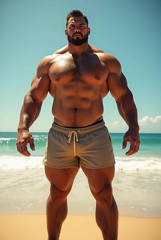 A tall, strong man on the beach