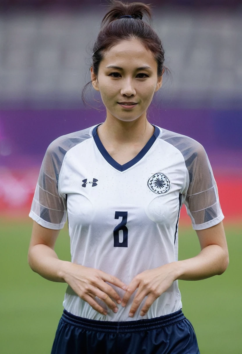 Playing around in a sexy see-through uniform、Women's Soccer Players、Olympic、See-through nipples、I'm competing