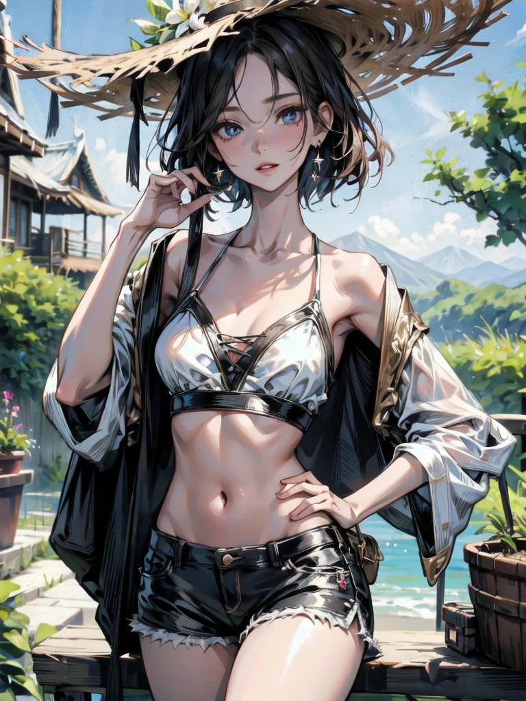 masterpiece, Highest quality, Pixiv, Cool girl, The best sports girl, basketball, Popular characters, Baseball cap, Stylish sunglasses, Cute bra and panties, Dark brown hair, Curly Hair, Blunt bangs, Straight bangs, Colored contact lenses eyes, Gal, Improve、Heavy Big 、、blue sea、The best oceans、Premium quality、Royalty、The best oceans