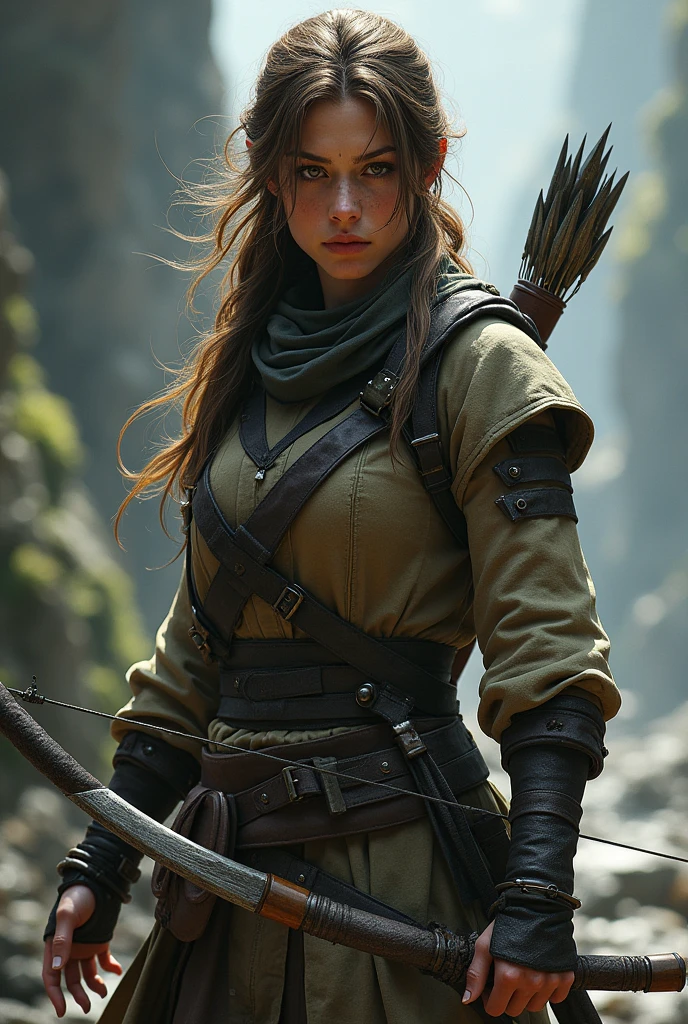 A female ranger who uses a bow and two daggers as weapons, She was formerly a bounty hunter who hunted people for payment