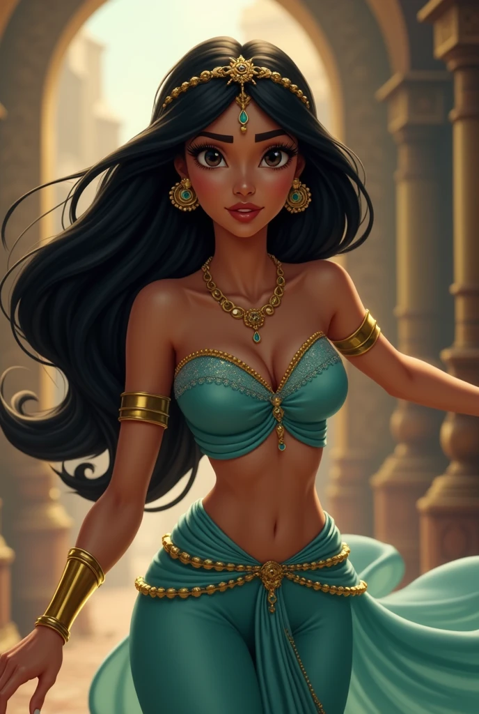 Stunning Princess Jasmine, photo in 8k, in action, cinematic.