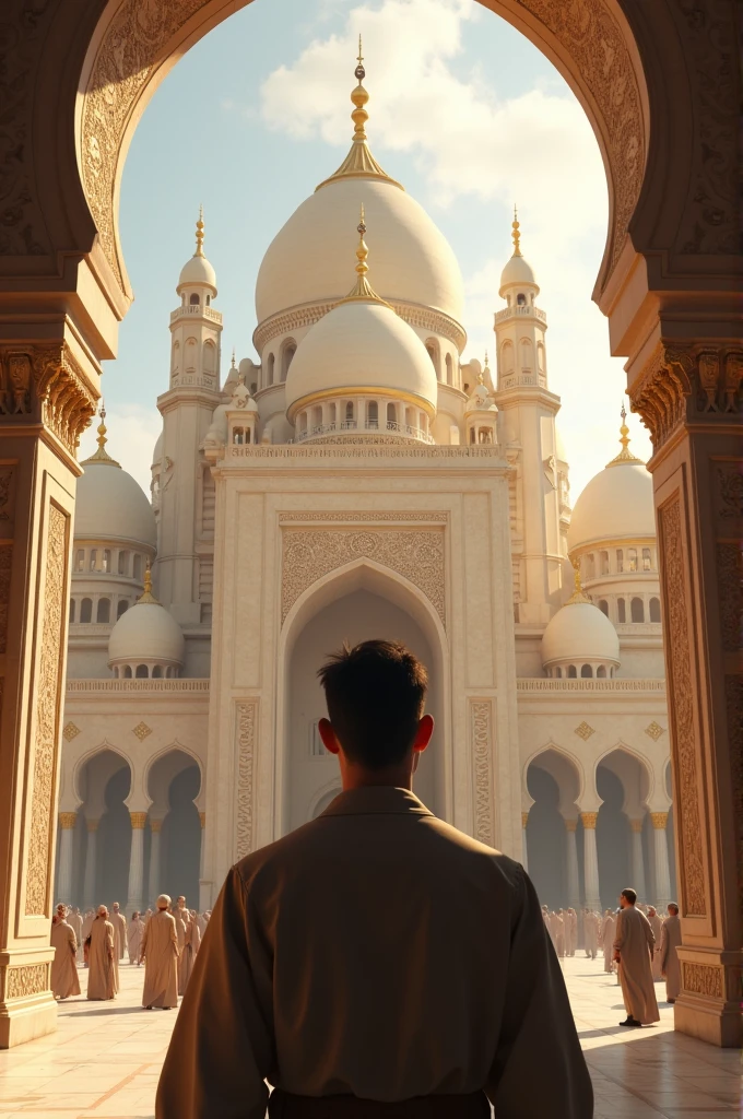 A man in awe, watching a palace