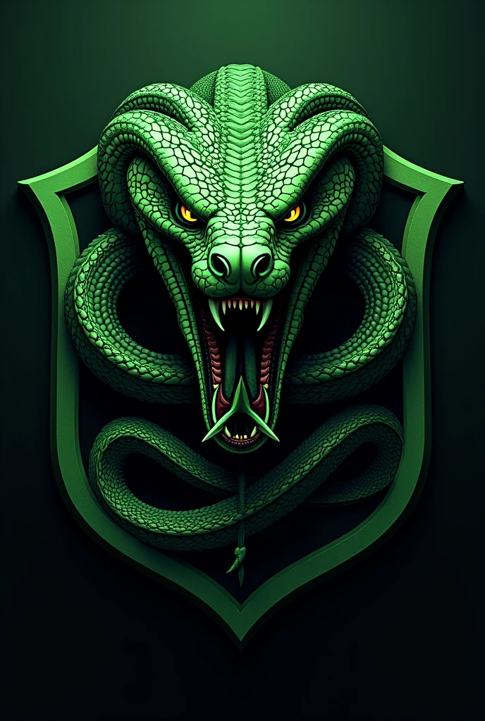 Brazilian football crest, with a frightening snake, green and black colors, with a crest, the nutrition symbol, without a soccer ball, Most frightening snake, not so realistic, another option similar to this