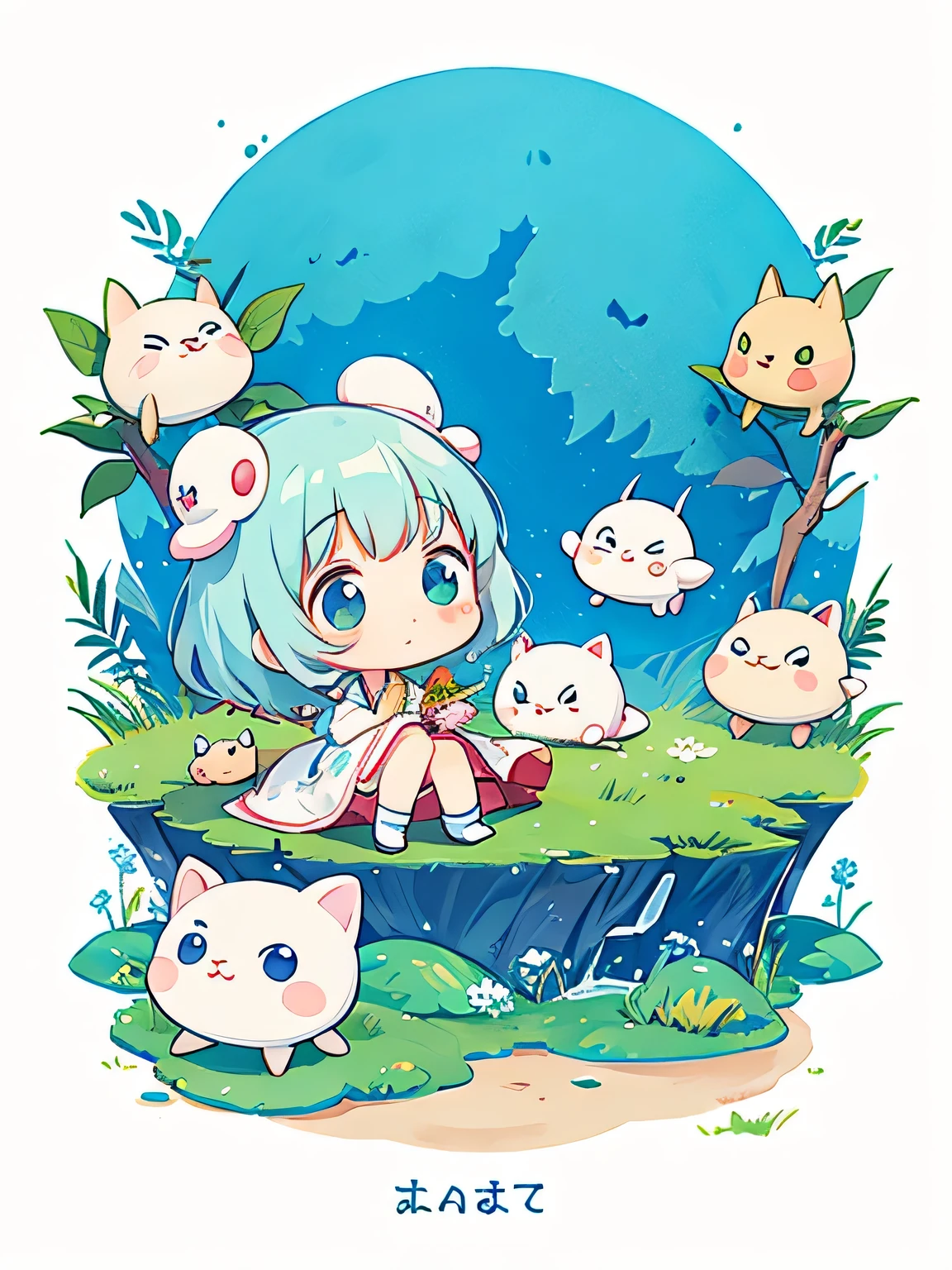 Hayao Miyazaki style, Kawaii Design, most beautiful girl ever、chibi, Lots of cute aliens, No background