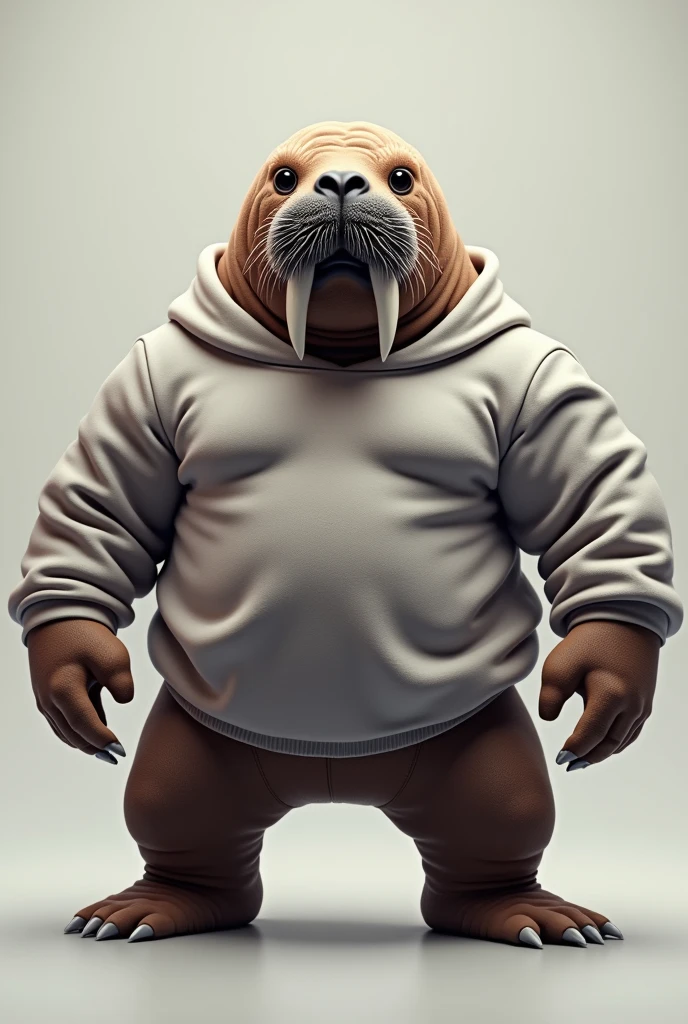 strong walrus mascot in sweatshirt