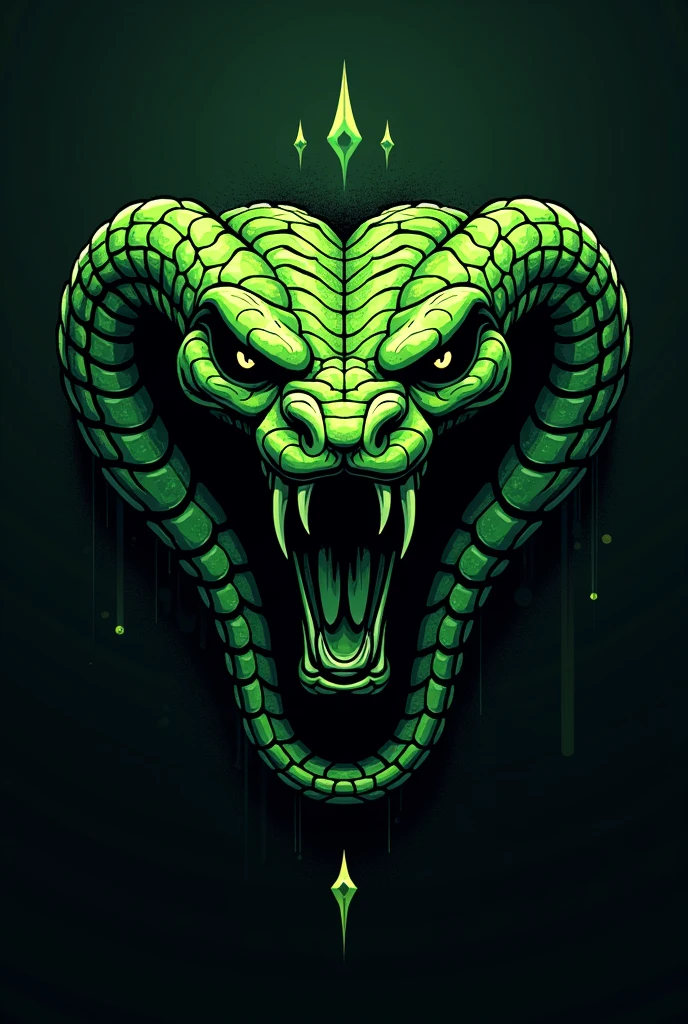 Brazilian football crest, with a frightening snake, green and black colors, with a crest, the nutrition symbol, without a soccer ball, Most frightening snake, not so realistic, another option similar to this