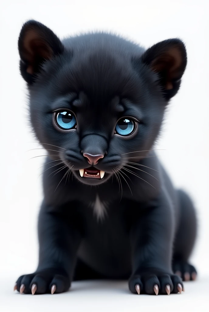 Panther puppy, blue eyes, Fangs, tender, claw, White background, head on