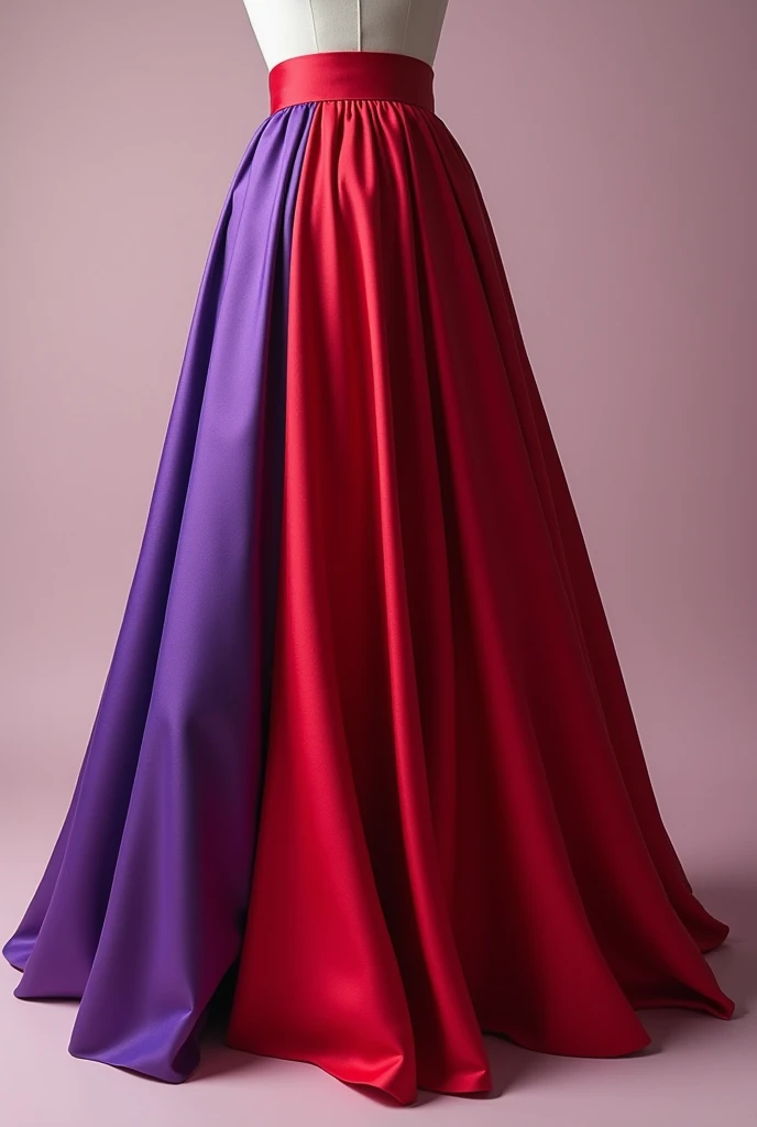 Create an image of a plain (no printing) flared skirt in red and purple.

