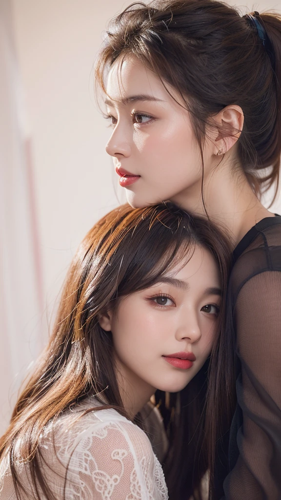 (masterpiece, top quality, best quality, official art, beautiful and aesthetic:1.2),
1 woman, 1 male adult ,
upper body photo ,
hands behind head ,
brown hair , single ponytail,
medium chest, ,
sexy ,
dean,
The lips are closed, subtle lipstick,
smiling , ,
red eyes , beautiful eyes, Looking into my soul, looking at viewer, ,
,
Sideways ,
beautiful picture ,
At the resort,A woman is about to cry in a man's arms.