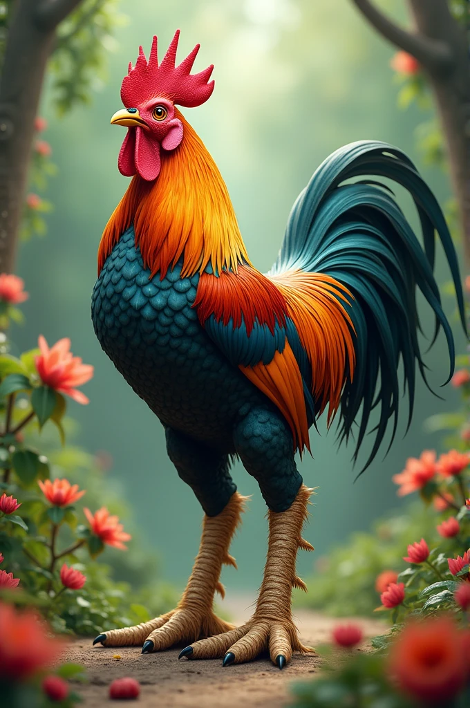 A rooster with dog legs