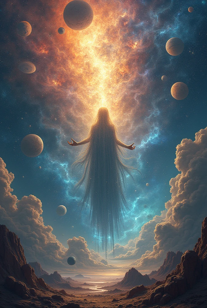 The space with the stars and planets that says amnhaqueritb the Great love