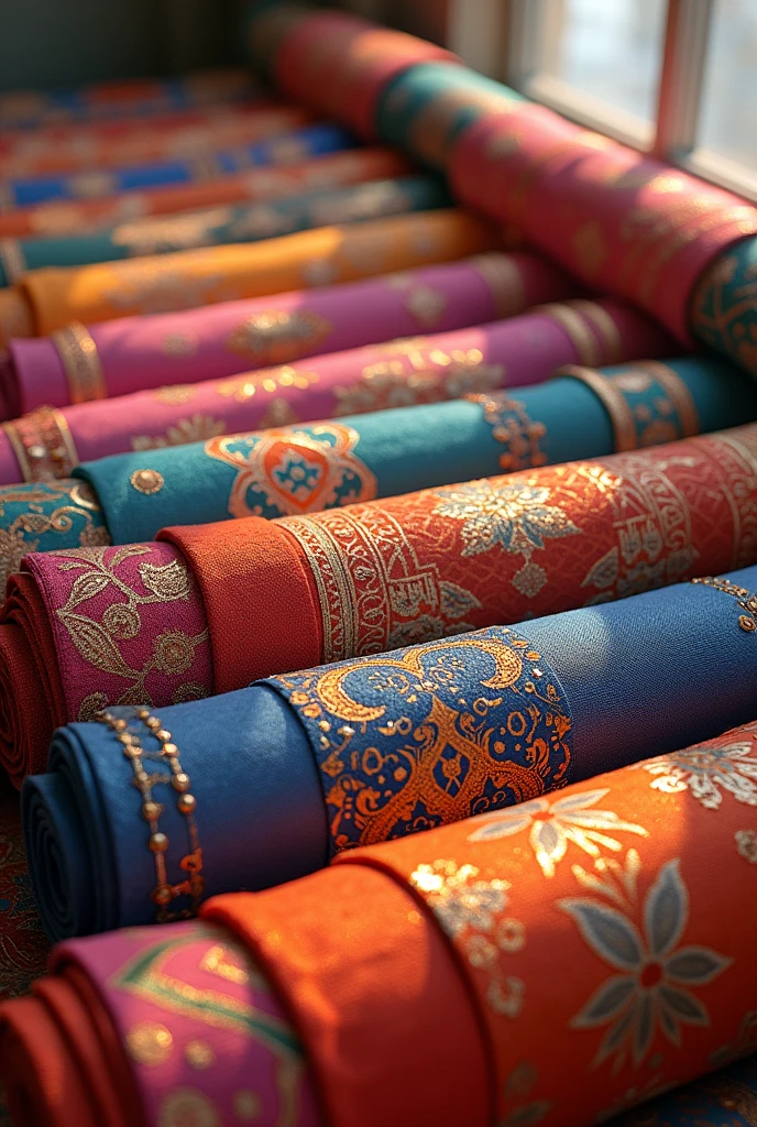 detailed colored fabric rolls
